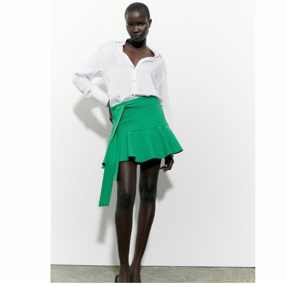 ZARA St Patrick’s Green Wrap Skort Skirt with Shorts Under with Side Tie Bow - Picture 16 of 16